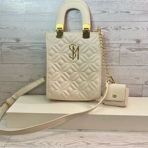 Steve Madden Cream Gold Crossbody Bag with Quilted Design